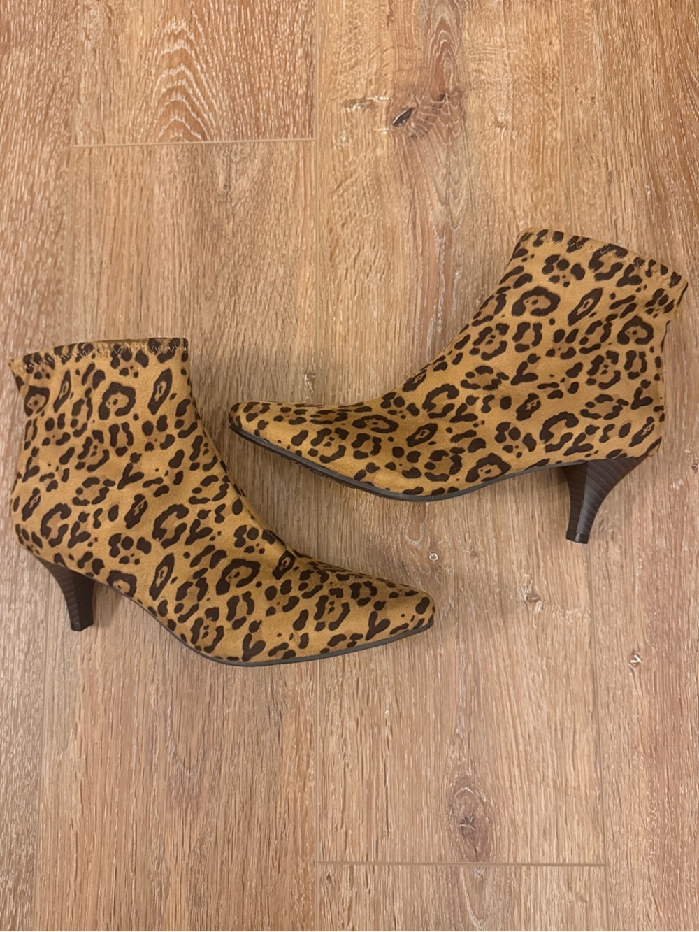 Impo Naima Leopard Print Ankle Booties Women's Tan Black Kitten Heel